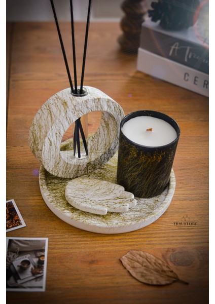 Mermer Desenli Soya Wax Mum Seti, Beton Vazo ve Cam Bardak ile Şık Oda Kokusu fiyatları