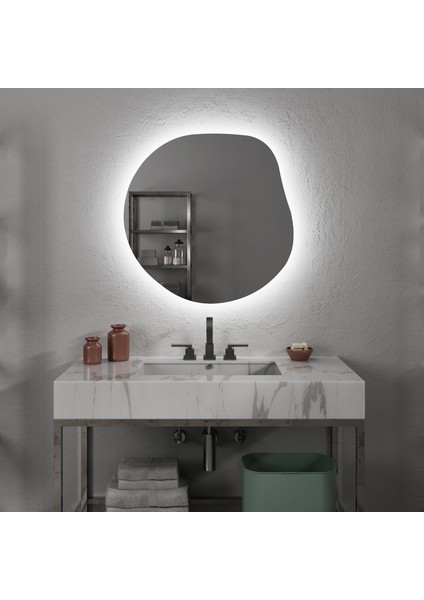 Asimetrik LED Işıklı Dekoratif Ayna – Sıcak Işık Duvar Aynası (AYP180-L)