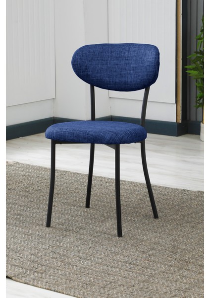 Elegant Modeli Yuvarlak Mutfak Masa Sandalye Takımı, 4 Sandalye 1 Sabit Beyaz Masa 90X90 Cm, Keten Kumaş