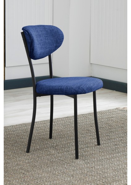 Elegant Modeli Yuvarlak Mutfak Masa Sandalye Takımı, 4 Sandalye 1 Sabit Beyaz Masa 90X90 Cm, Keten Kumaş
