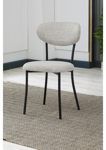 Elegant Modeli Yuvarlak Mutfak Masa Sandalye Takımı 4 Sandalye 1 Siyah Mermer Desen Masa 90X90 Keten Kumaş