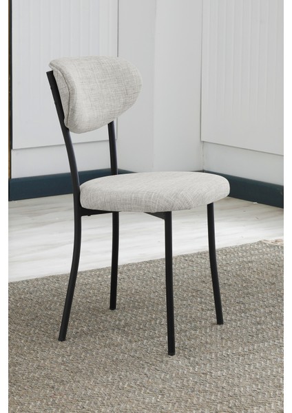 Elegant Modeli Yuvarlak Mutfak Masa Sandalye Takımı 4 Sandalye 1 Siyah Mermer Desen Masa 90X90 Keten Kumaş