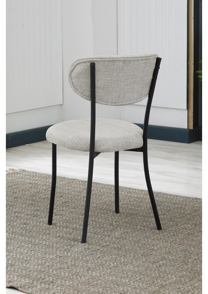 Elegant Modeli Yuvarlak Mutfak Masa Sandalye Takımı 4 Sandalye 1 Siyah Mermer Desen Masa 90X90 Keten Kumaş