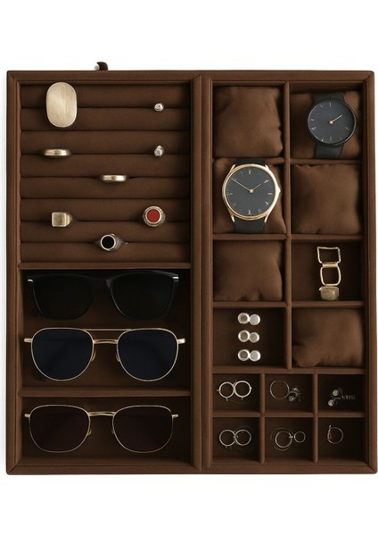 Koyu Kahve Çekmece Içi Yastıklı Takı ve Saat Düzenleyici