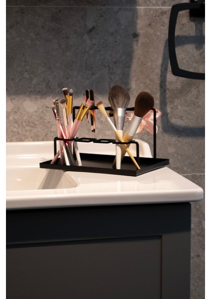 Şık Siyah Metal Düzenleyici, Kalem ve Fırça Saklama Için Modern Tasarım