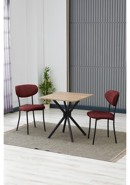 Elegant Modeli Kare Mutfak Masa Sandalye Takımı, 2 Sandalye 1 Sabit Ceviz Masa 70X70 Cm, Keten Kumaş
