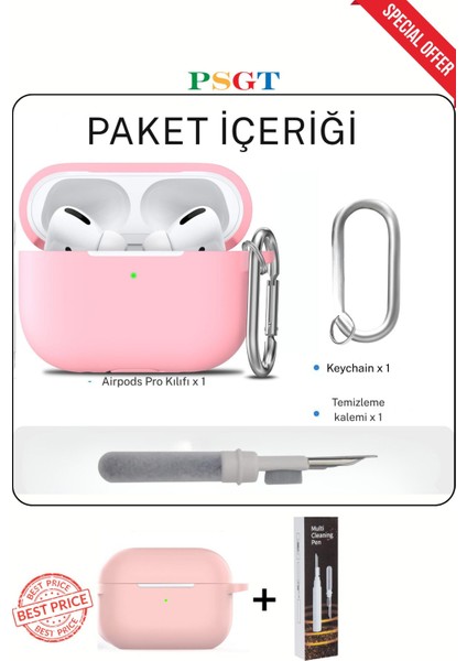 apple Airpods Pro/pro2 Kılıf Kapak Temizleme Kalemi ile Tam Koruyucu Silikon Kılıf , Ön LED Görünür