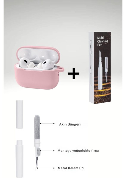 apple Airpods Pro/pro2 Kılıf Kapak Temizleme Kalemi ile Tam Koruyucu Silikon Kılıf , Ön LED Görünür