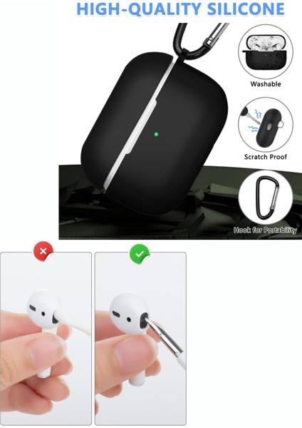 apple Airpods Pro/pro2 Kılıf Kapak Temizleme Kalemi ile Tam Koruyucu Silikon Kılıf , Ön LED Görünür
