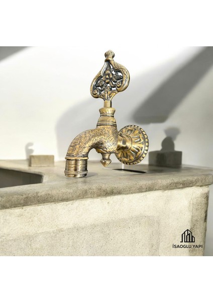 Isaoğlu Yapı Antik Gold Kurna Musluğu Vintage Tasarım Özel Yapım Eskitme Osmanlı Hamam Musluk