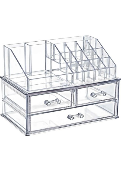 Şeffaf 3 Çekmeceli Çok Katlı Takı ve Makyaj Düzenleyici Set