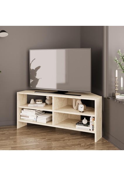 Roy B1440 Traverten Desenli Köşe Tv Sehpası – Açık Raflı 48 Inç Uyumlu fiyatları