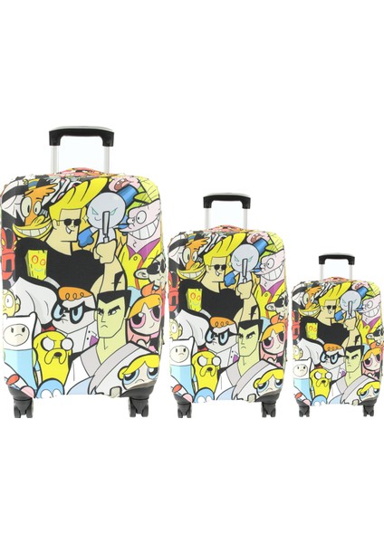 (MY#135 Çizgi Karakter ) Valizler Için Kılıf Seti (Kabin Orta ve büyük)