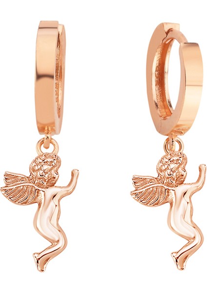 Rose Gümüş Bebek Melekli Halka Küpe