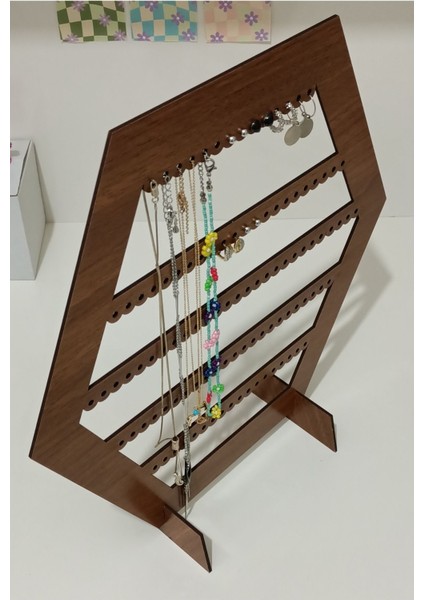 Ahşap Küpe Standı, Takı Askısı, Altıgen Tasarım, Düzenleyici, Şık ve Kullanışlı Ürün