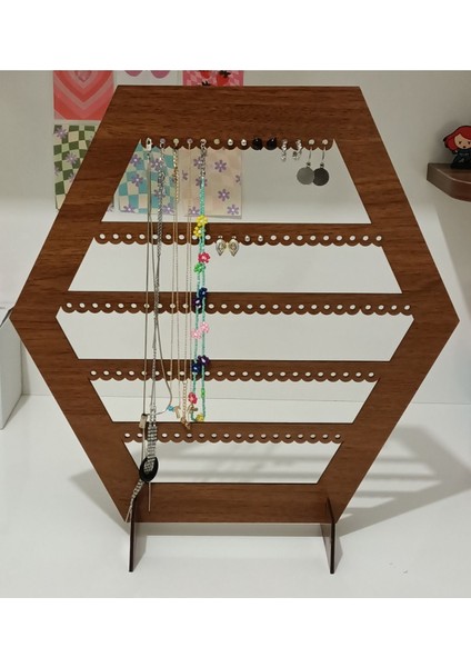 Ahşap Küpe Standı, Takı Askısı, Altıgen Tasarım, Düzenleyici, Şık ve Kullanışlı Ürün fırsatları