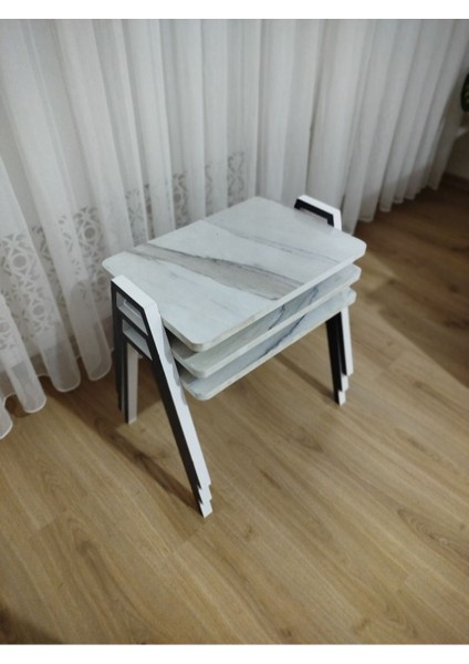 Zigon Sehpa 3'lü Mermer Desenli Tepsi Model