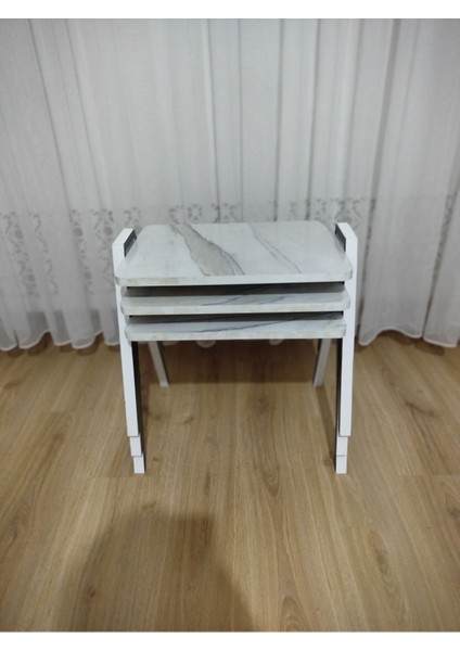 Zigon Sehpa 3'lü Mermer Desenli Tepsi Model