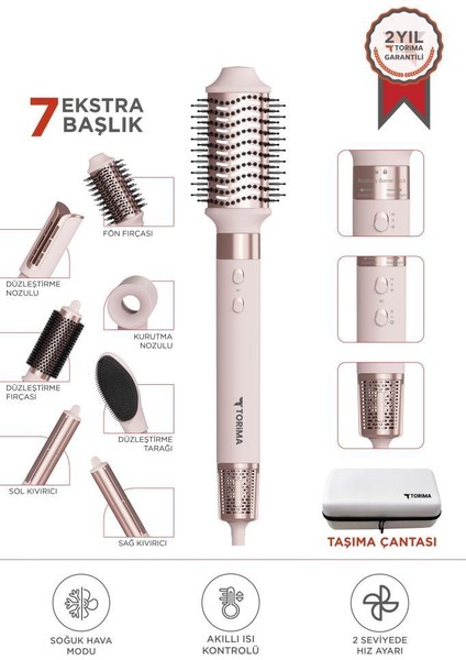 Thd-01 Pembe 7 In 1 Hava Üflemeli Saç Şekillendirici Airwrap Compact Saç Kurutma Fön Makinesi