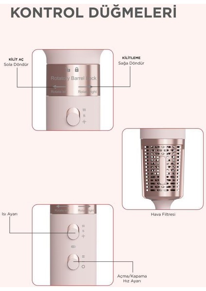 Thd-01 Pembe 7 In 1 Hava Üflemeli Saç Şekillendirici Airwrap Compact Saç Kurutma Fön Makinesi