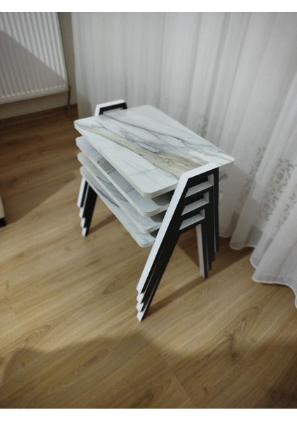 Zigon Sehpa 4'lü Mermer Desenli Tepsi Model