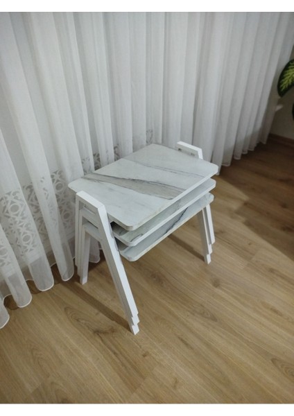 Zigon Sehpa 3'lü Mermer Desenli Tepsi Model