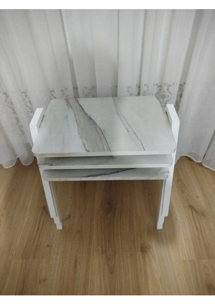 Zigon Sehpa 3'lü Mermer Desenli Tepsi Model