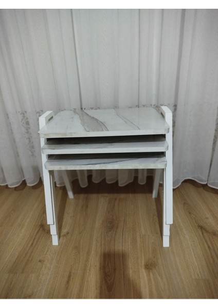 Zigon Sehpa 3'lü Mermer Desenli Tepsi Model