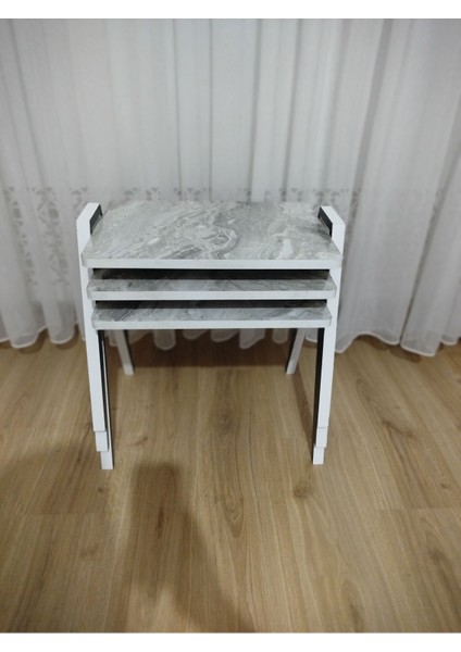 Zigon Sehpa 3'lü Mermer Desenli Tepsi Model