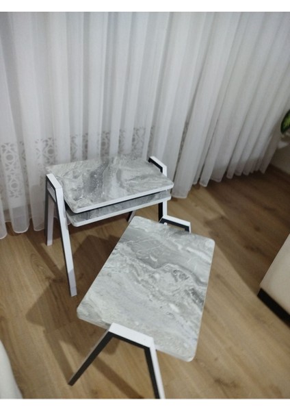 Zigon Sehpa 3'lü Mermer Desenli Tepsi Model