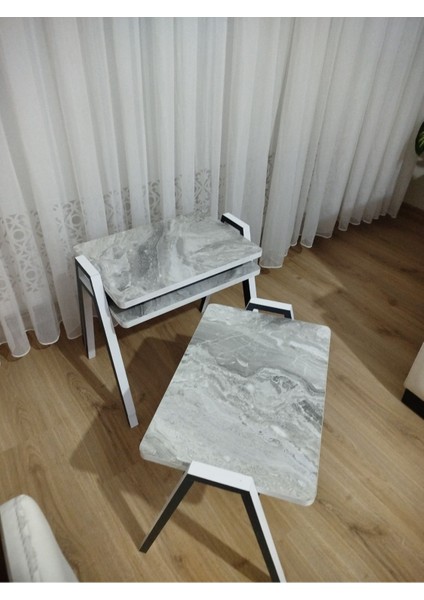 Zigon Sehpa 3'lü Mermer Desenli Tepsi Model