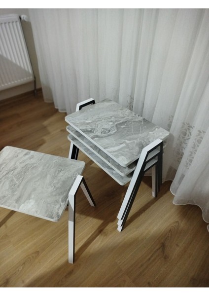 Zigon Sehpa 3'lü Mermer Desenli Tepsi Model
