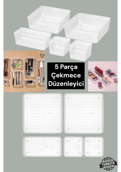 5'li Şeffaf Çekmece İçi Düzenleyici Set, Takı ve Makyaj Organizeri modelleri