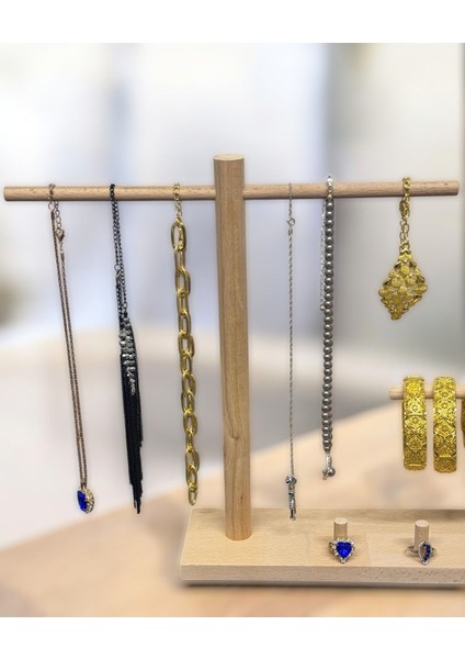 Şık Ahşap Takı ve Saat Organizeri, Bileklik ve Yüzük Detaylı, Bej Renk fiyatları