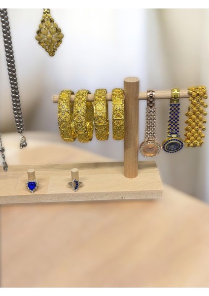 Şık Ahşap Takı ve Saat Organizeri, Bileklik ve Yüzük Detaylı, Bej Renk modelleri