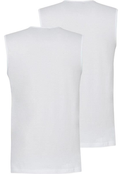 Loose Fit 2'li V Yaka Beyaz Sıfır Kol Atlet 9227