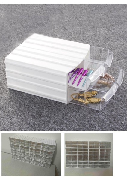 Şeffaf 8 Çekmeceli 32 Bölmeli Organizer Kutu Mücevher ve Boncuk Saklama fiyatları