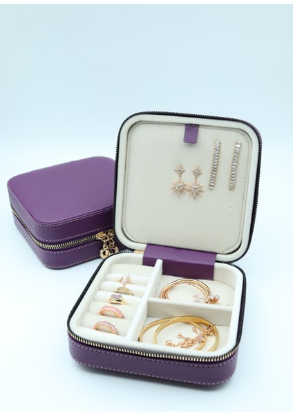 Ekru Ahşap Kasalı Orta Boy Takı Çantası, Şık ve Fonksiyonel Tasarım