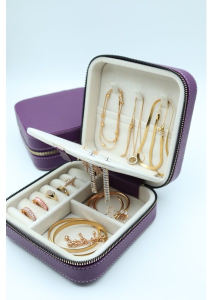 Ekru Ahşap Kasalı Orta Boy Takı Çantası, Şık ve Fonksiyonel Tasarım indirimleri