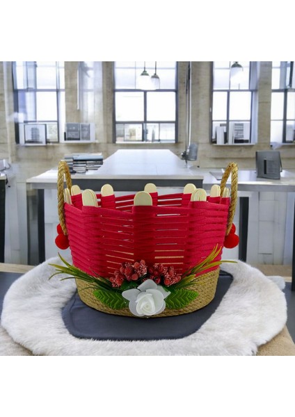Kırmızı Çok Amaçlı Hasır Sepet, Düzenleyici, Orta Boy, Şık ve Kullanışlı