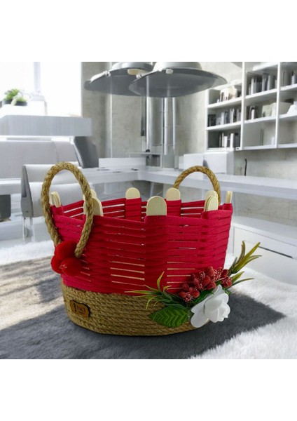 Kırmızı Çok Amaçlı Hasır Sepet, Düzenleyici, Orta Boy, Şık ve Kullanışlı fiyatları