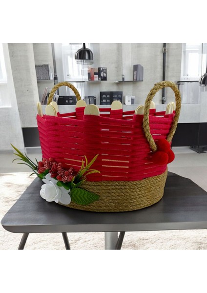 Kırmızı Çok Amaçlı Hasır Sepet, Düzenleyici, Orta Boy, Şık ve Kullanışlı modelleri