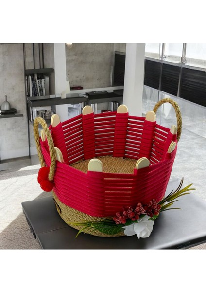 Kırmızı Çok Amaçlı Hasır Sepet, Düzenleyici, Orta Boy, Şık ve Kullanışlı fırsatları