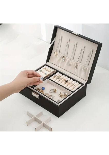 Şık Siyah Pu Deri Takı ve Mücevher Saklama Kutusu indirimleri