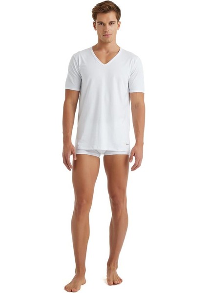 Tender Cotton Kısa Kol V Yaka Beyaz T-Shirt 9239