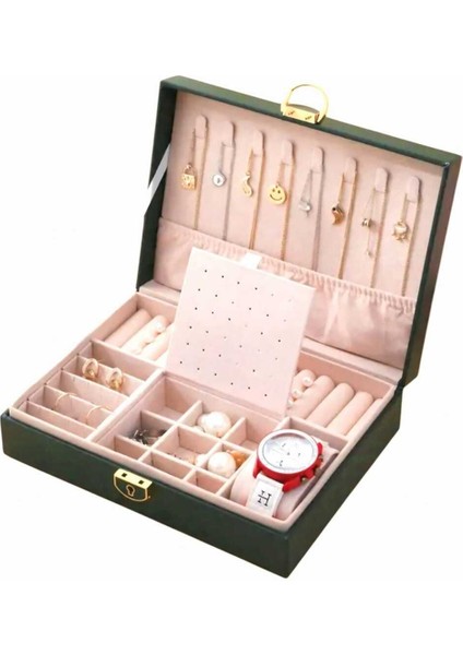 Yeşil Suni Deri Kilitli Takı ve Aksesuar Organizeri, Şık ve Kullanışlı Tasarım fiyatları