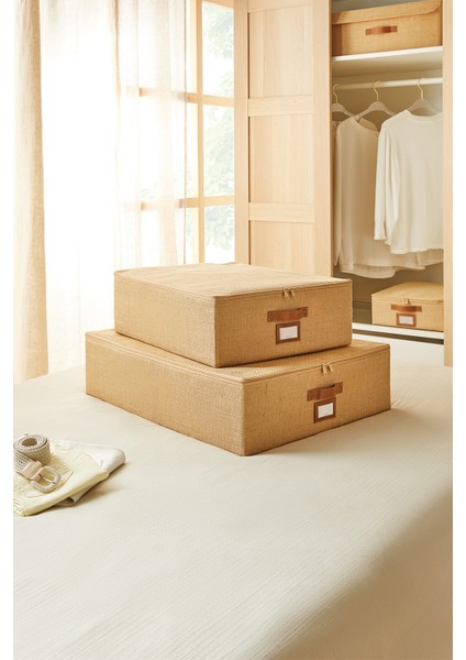 2'li Jüt Baza Altı Valiz Düzenleyici Destekli Kutu Hurç 45 x 55 x 18 + 55 x 70 x 18 cm