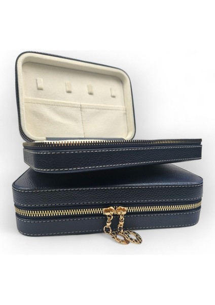 Lacivert Büyük Boy Fermuarlı Takı ve Takı Taşıma Çantası