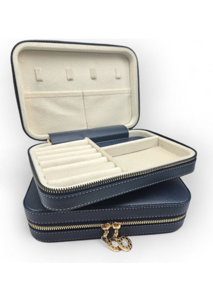 Lacivert Büyük Boy Fermuarlı Takı ve Takı Taşıma Çantası fiyatları