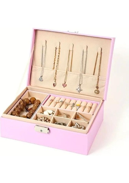 Pembe Pu Deri Takı ve Mücevher Kutusu, Şık ve Organizer Tasarımı fiyatları